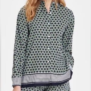 Nautica Green & Navy Designed Linen Blend Button-up Shirt size Medium